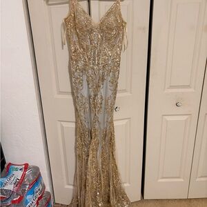 Elegant Gold Sequin Prom Dress